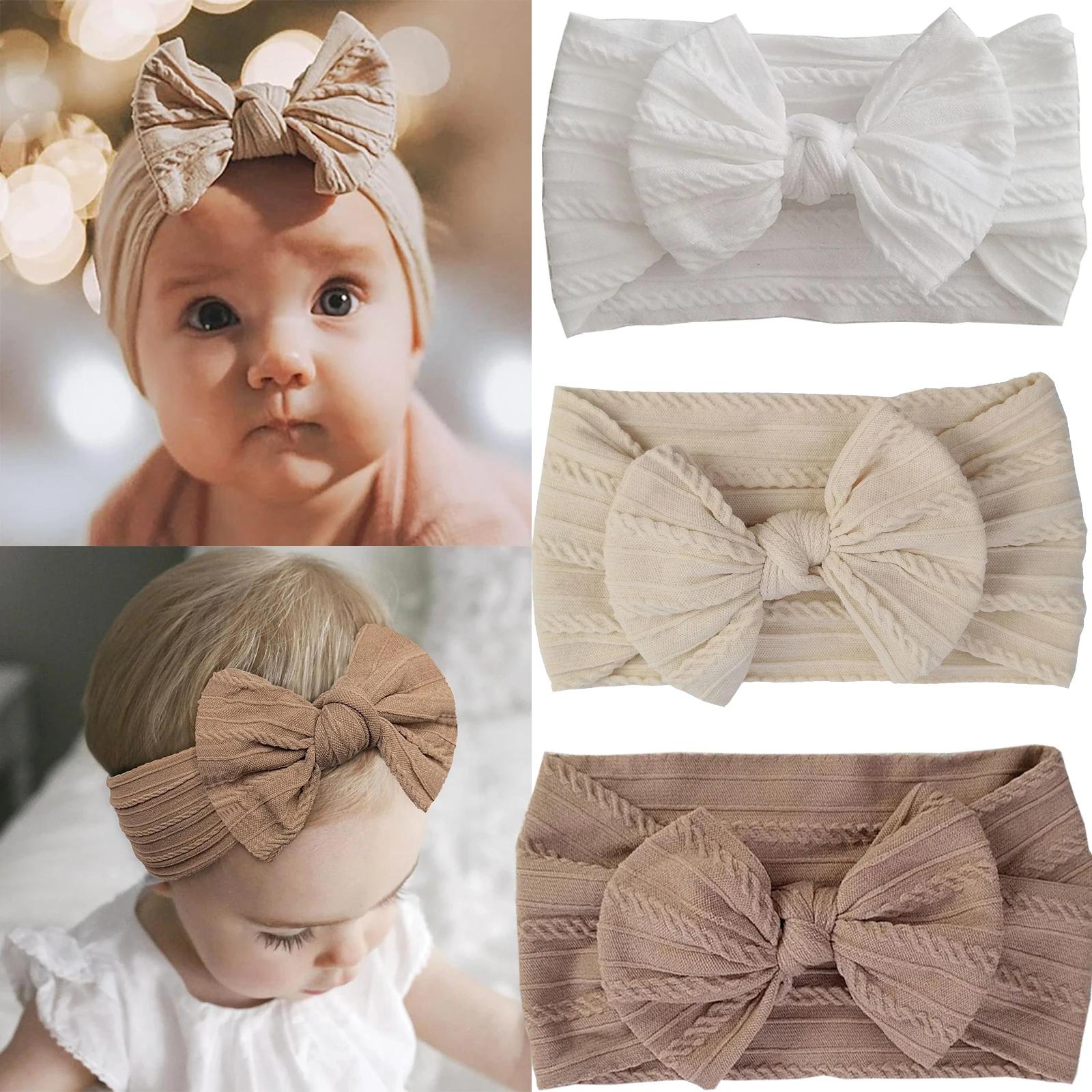 1/3 pièces couleur unie bébé bandeau arc enfants bandeau élastique en Nylon nouveau-né doux Turban b
