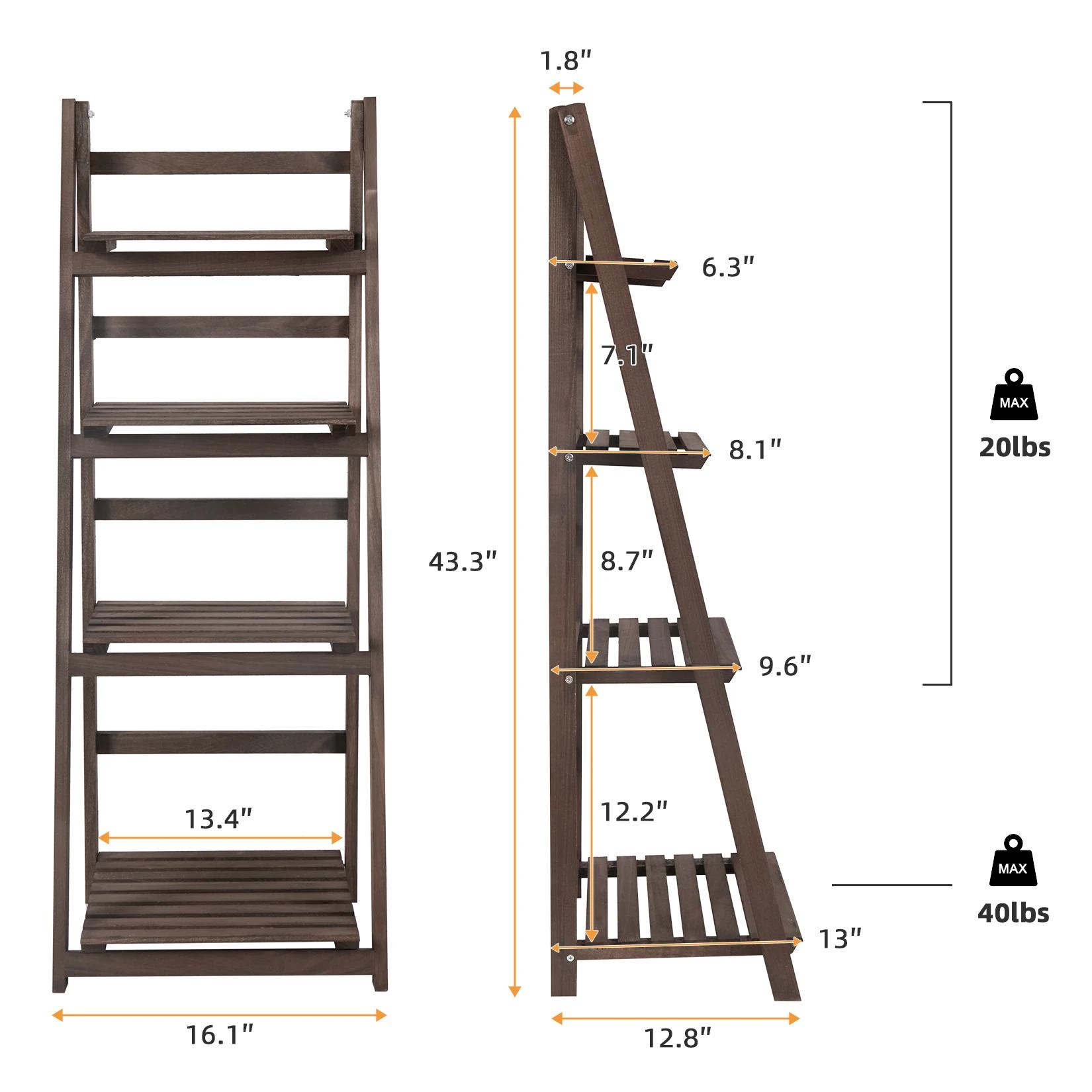Étagère à fleurs en bois à 4 niveaux, échelle de rangement pour l'intérieur et l'extérieur