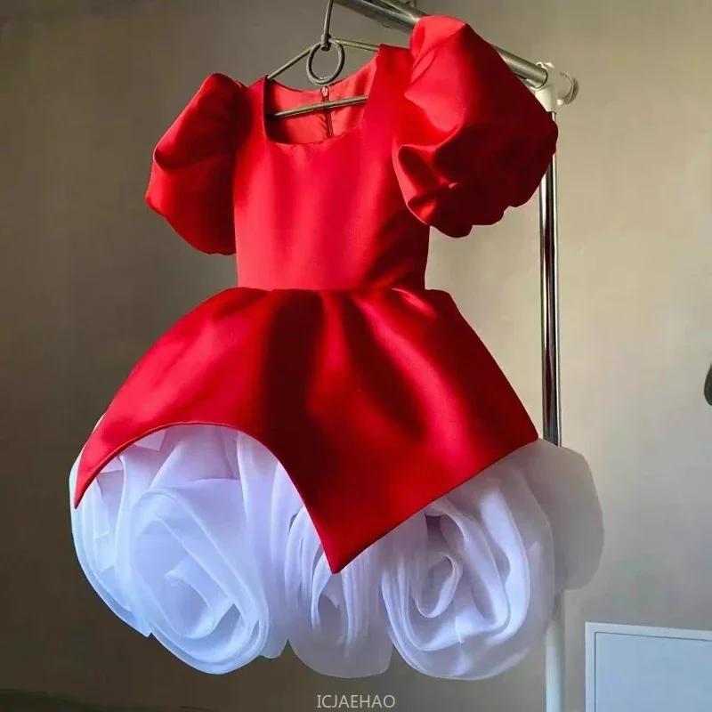 Robes florales 3D élégantes pour filles, tenue de réception pour le Nouvel An, costume d'anniversair