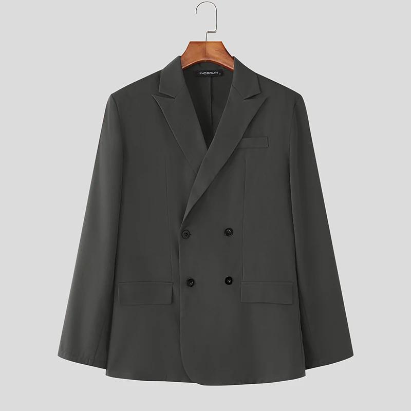 INCERUN hommes ensembles couleur unie Double boutonnage à manches longues Blazer et pantalon deux pi
