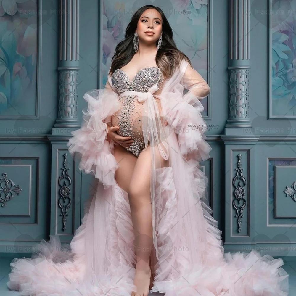 Combinaison de maternité Sexy à haute élasticité, body en tissu Spandex avec perles d'eau et diamant