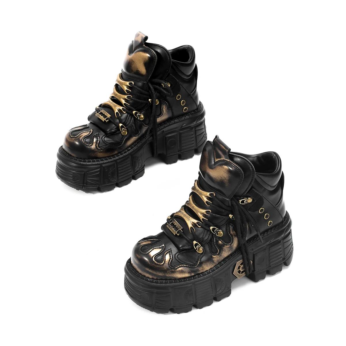 Bottes courtes espagnoles rétro résistantes à l'usure, Style moto à enfiler populaire, Punk en métal