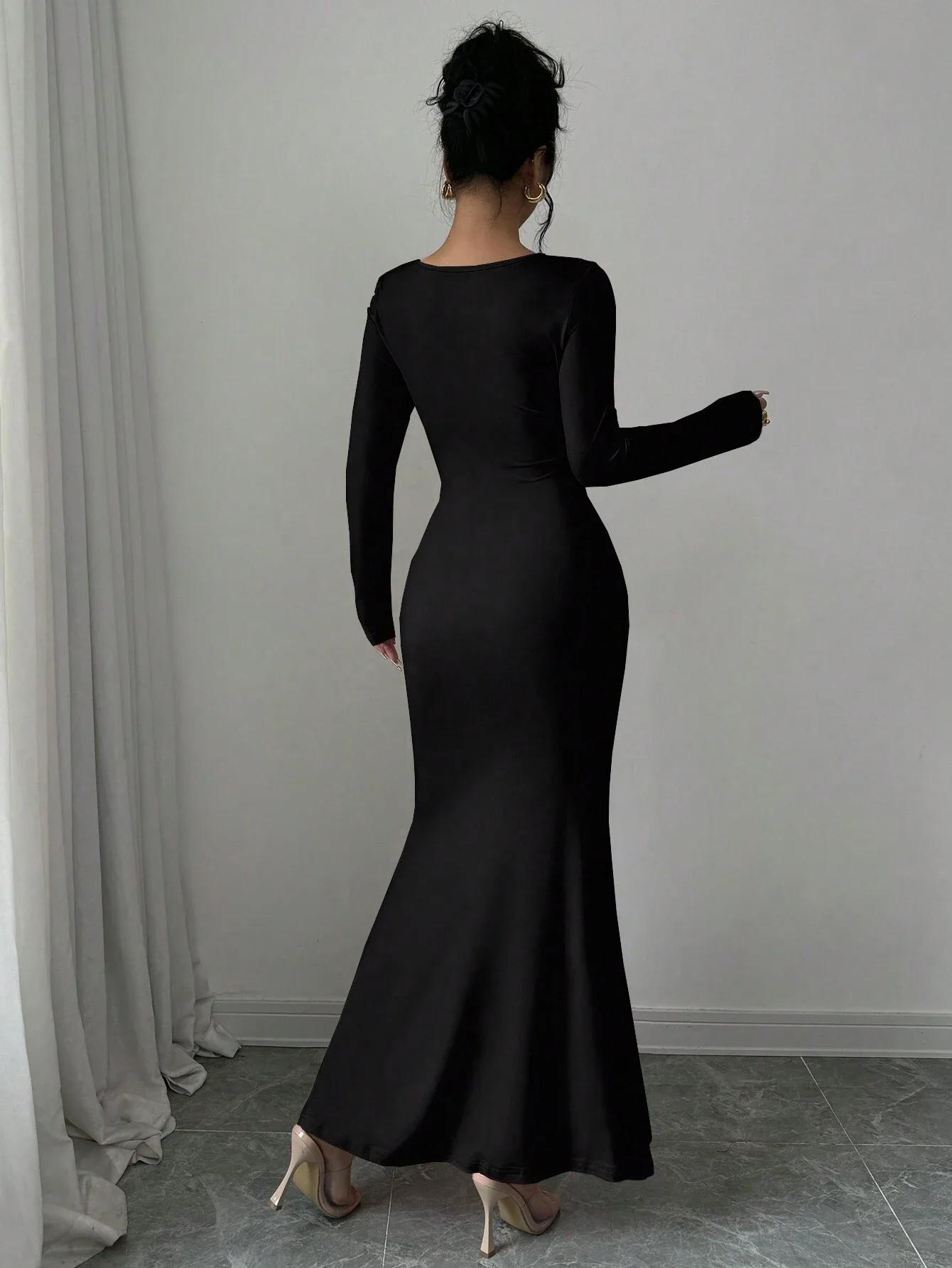 Robe quatre saisons pour femmes, nouveau Style, tempérament élégant, rétro, couleur unie, col carré,