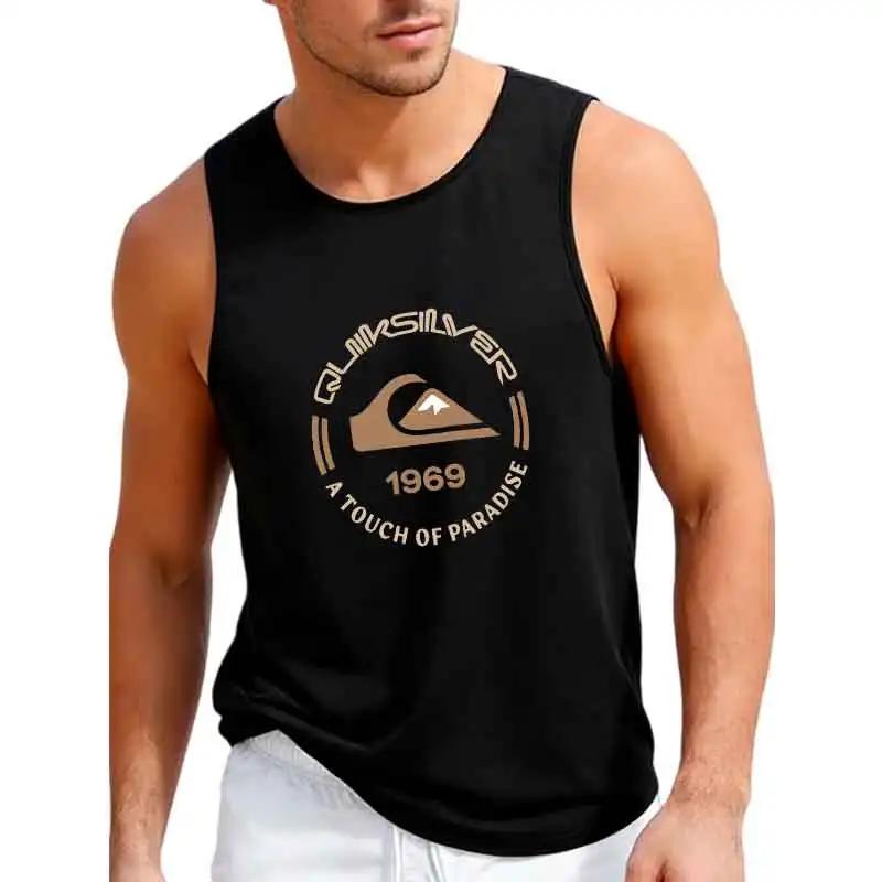 Débardeur imprimé avec logo Quiksilver 1969 pour homme, noir, décontracté, sans manches, pour l'été 