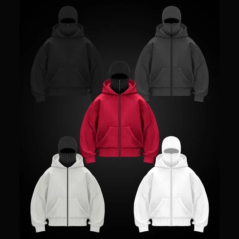 Cagoule à capuche zippée pour homme, sweat-shirt chaud et décontracté, Y2K, avec masque facial à cap