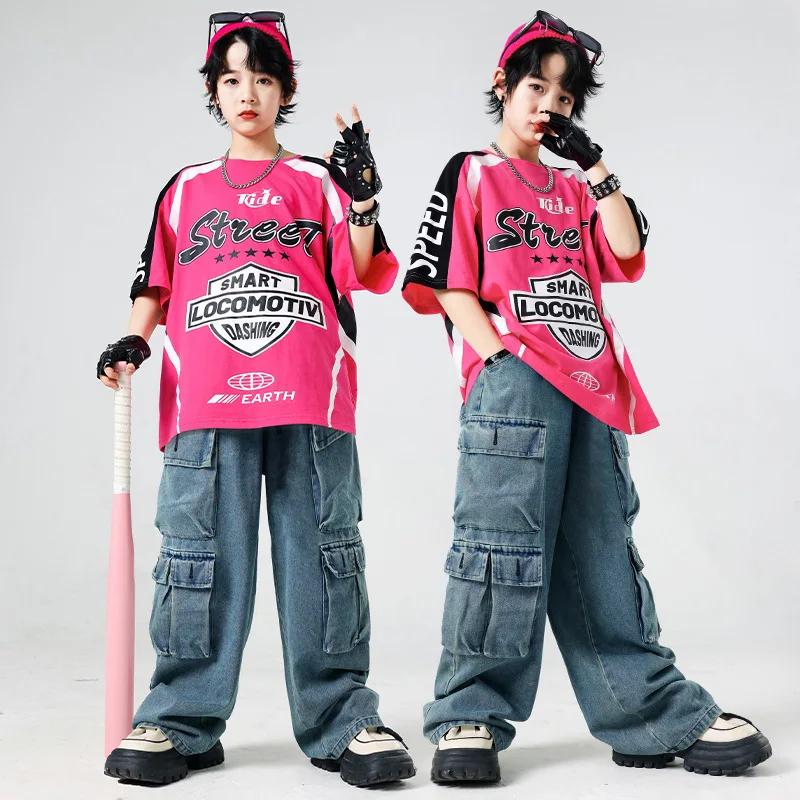 Tenue de performance de danse urbaine pour enfants, ensemble de vêtements en jean hip-hop pour garço