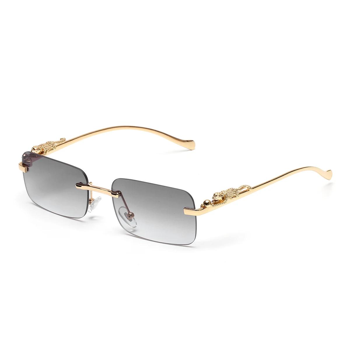 Lunettes de soleil sans monture Ruiao UV400, lunettes carrées en métal tendance pour hommes et femme