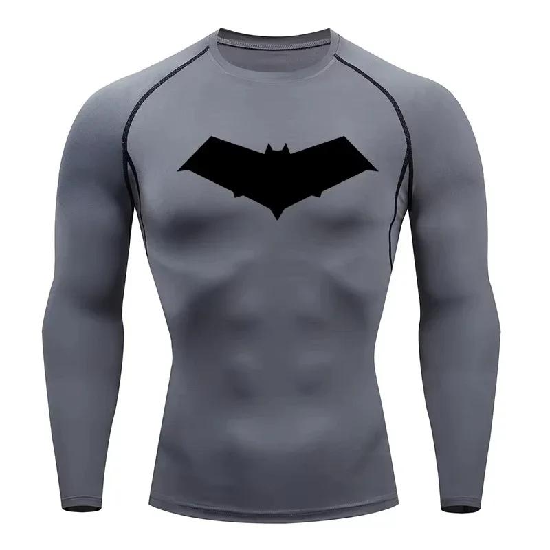 T-Shirt de Compression pour hommes, imprimé chauve-souris, séchage rapide, haut d'entraînement, Fitn
