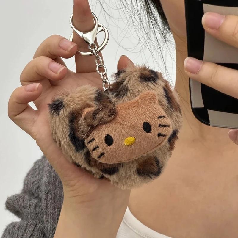 Sac de rangement portable en peluche motif léopard rétro Sanrio mignon / Porte-monnaie motif léopard