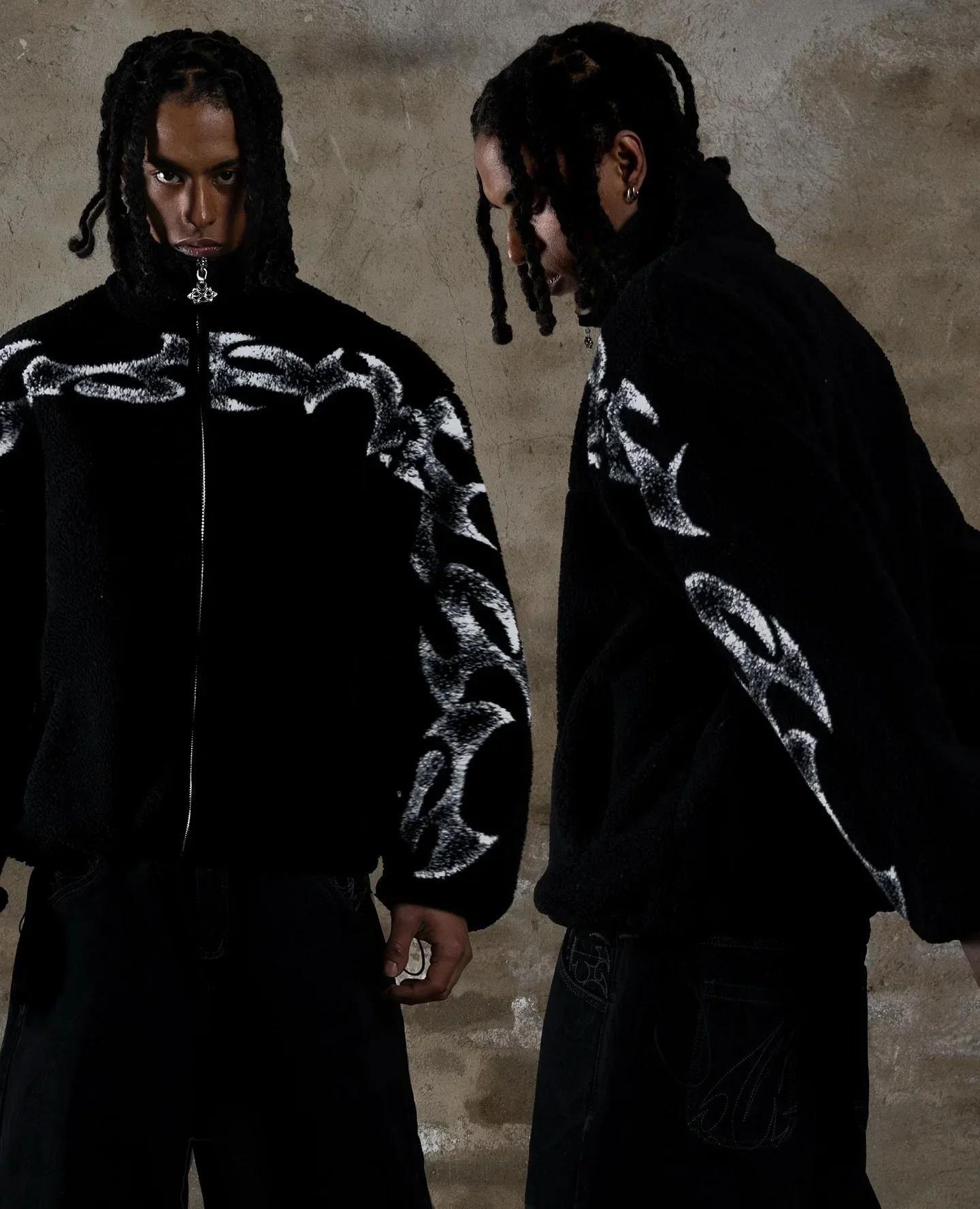 Veste à col droit avec fermeture éclair pour homme et femme, streetwear, cool, imprimé graphique, ré