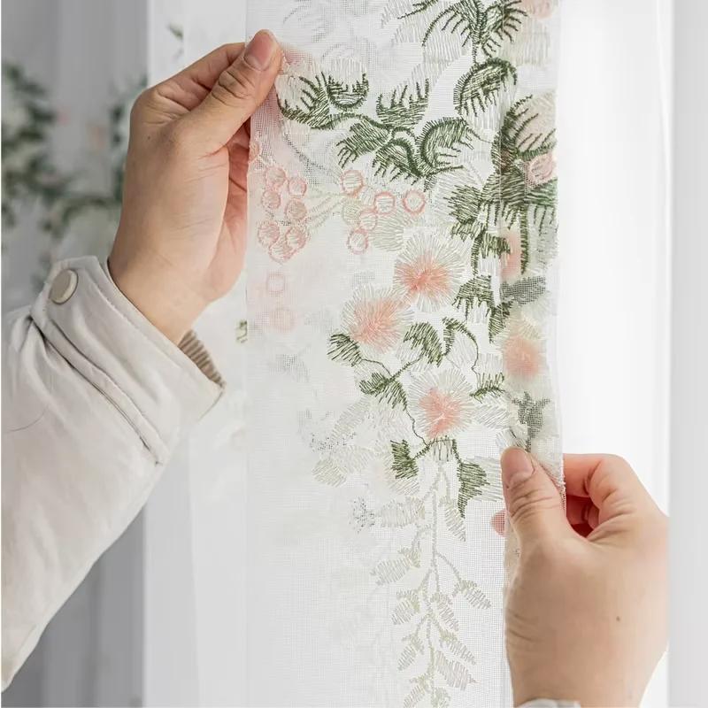 Rideaux en Tulle à fleurs brodées européennes, 1 pièce, pour salon, chambre à coucher, balcon, Voile