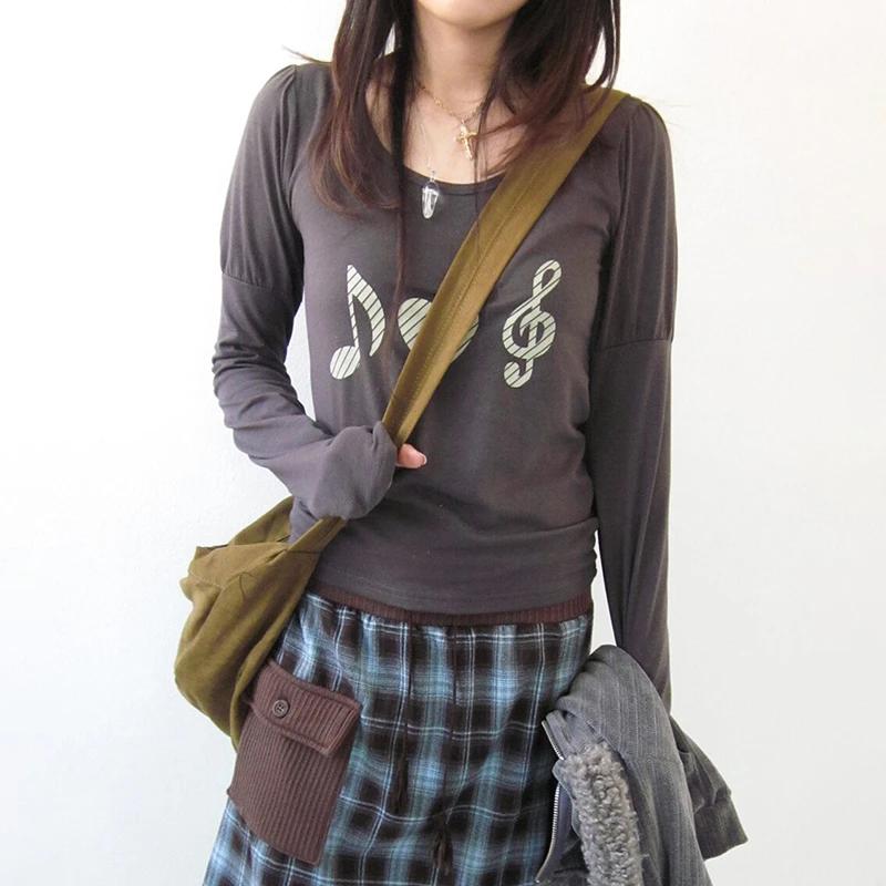 T-shirt Karrram japonais Y2k à imprimé cœur, vintage Harajuku, manches longues, gris, style coréen d