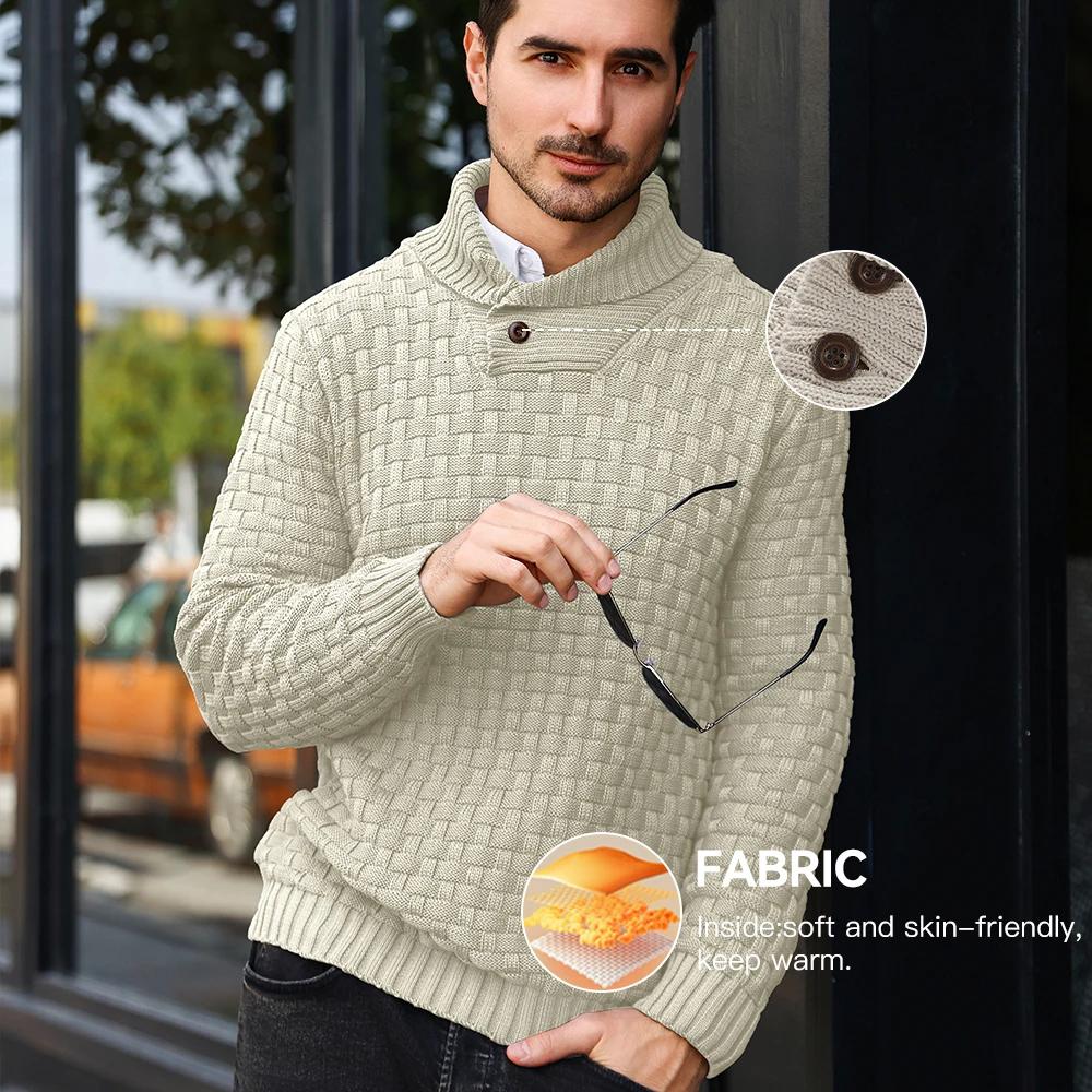 Pull tricoté à col ras du cou pour homme, chaud et doux, manches longues, bord côtelé texturé, confo