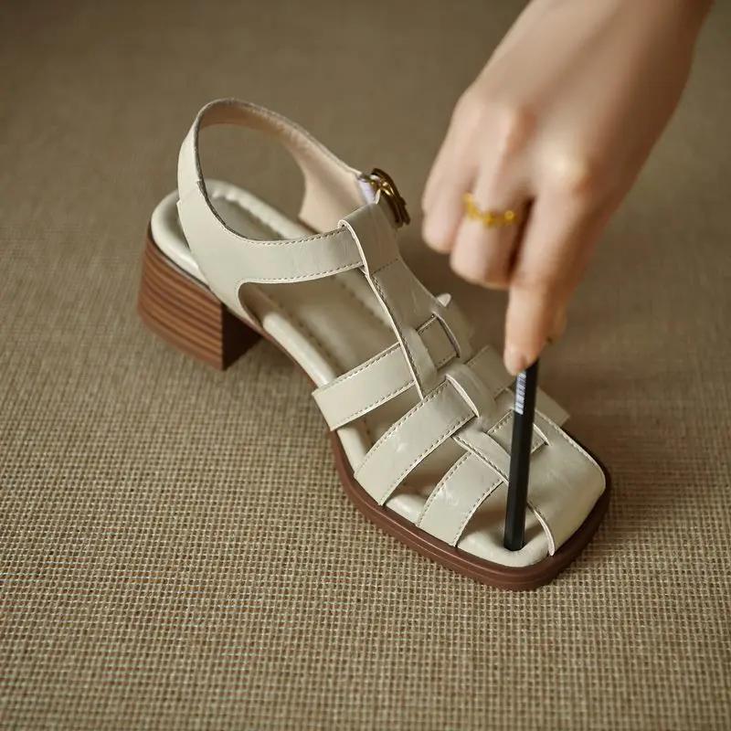 MORAZORA grande taille 34-41 nouvelles sandales en cuir véritable femmes chaussures boucle carré mi 