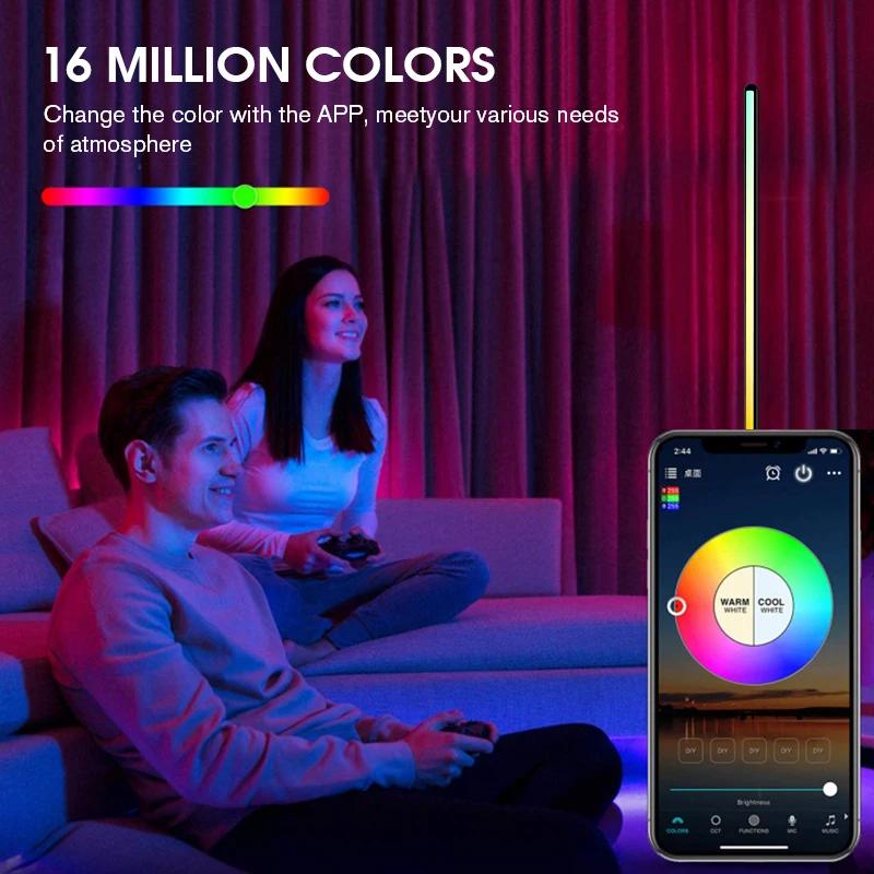 Lampadaire LED RVB, lampe d'angle LED fonctionne lampadaire moderne intelligent avec synchronisation