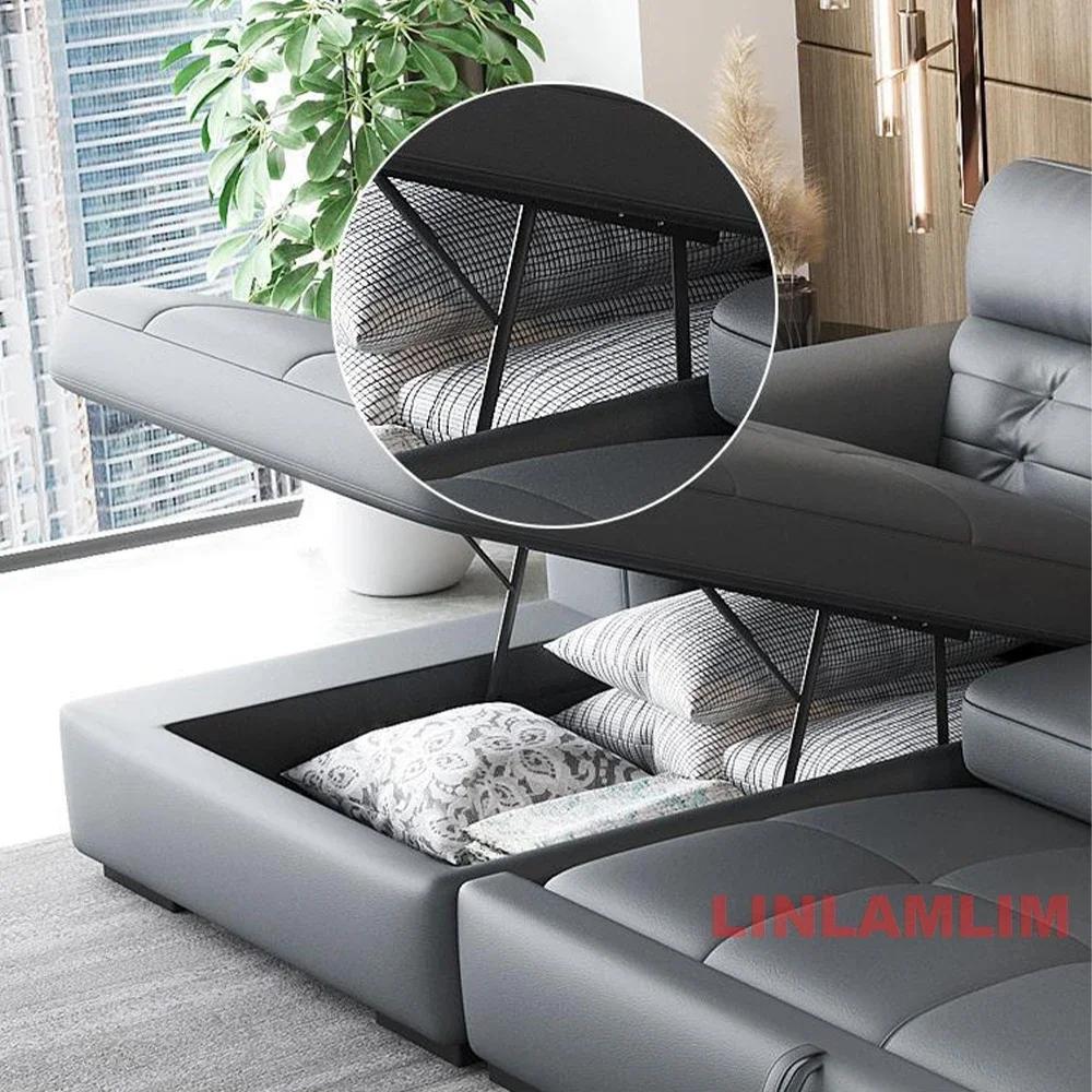 MINGDIBAO Canapé-lit sectionnel avec rangement, canapé inclinable en cuir véritable, canapé-lit conv