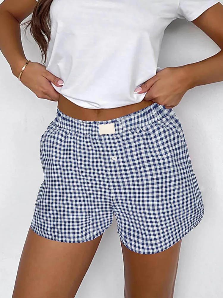 Short à carreaux pour adolescentes, ceinture élastique, Pull-On, tenue de salon décontractée, couleu