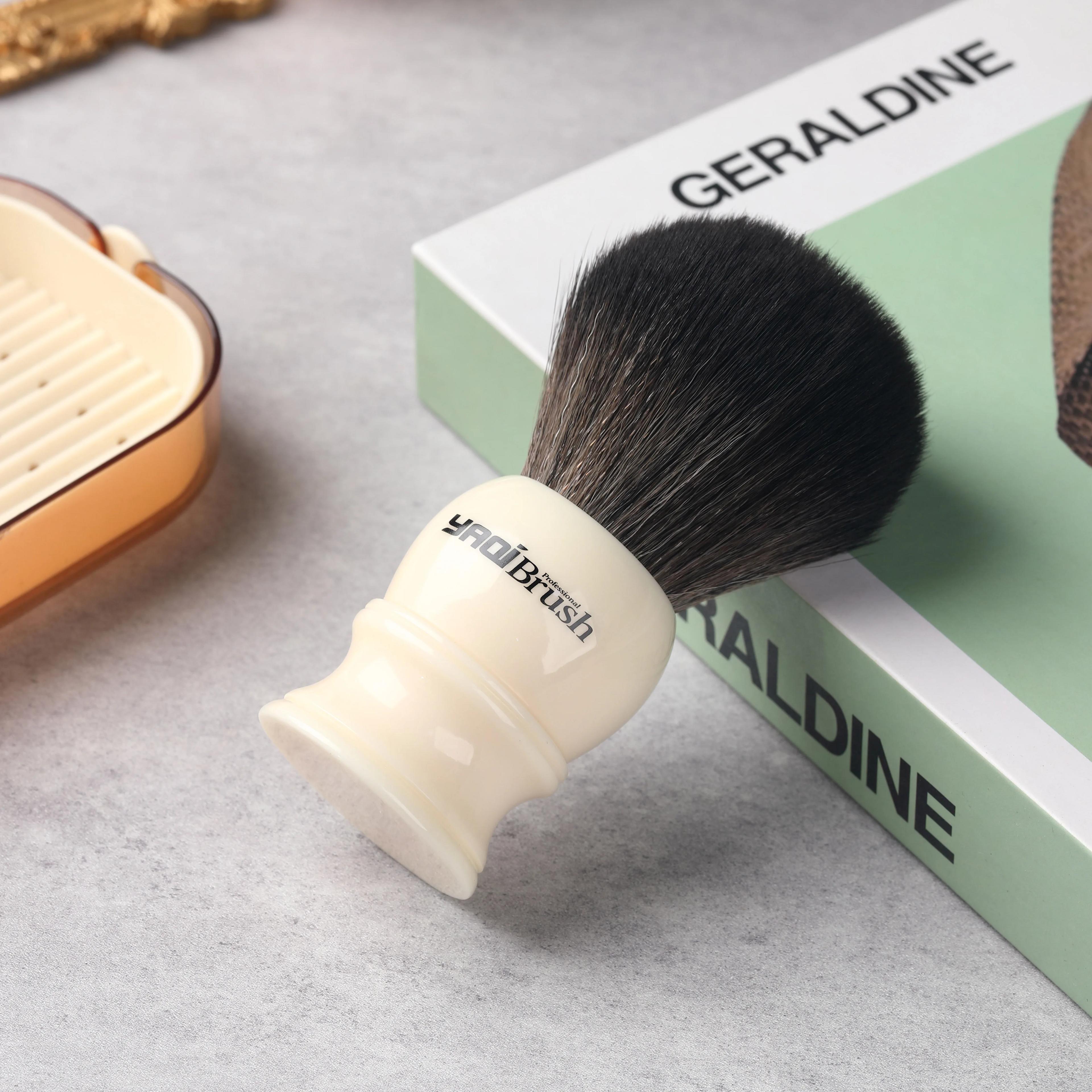 Yaqi – brosse à poils synthétiques, 30mm, avec poignée blanche et nœud noir, pour rasage