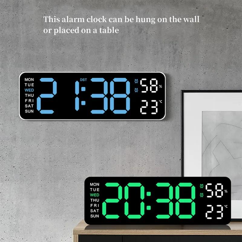Grande horloge murale numérique de 9 pouces, alimentée par USB, température et humidité, variateur a