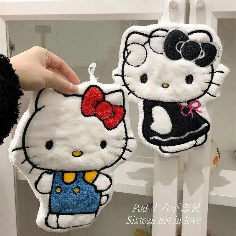 Hellokitty Kawaii – serviette de lavage des mains, dessin animé, Type suspendu, Double couche épaiss
