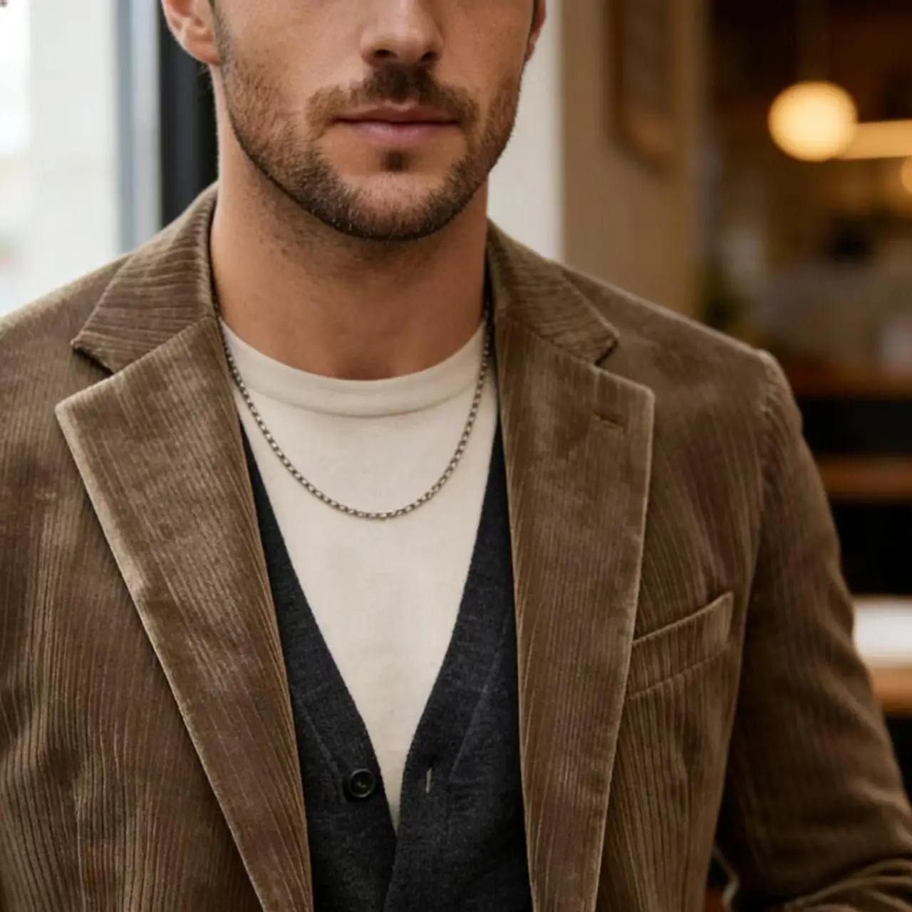 Blazer en velours côtelé pour homme, décontracté, double face, en coton, coupe ajustée, revers crant