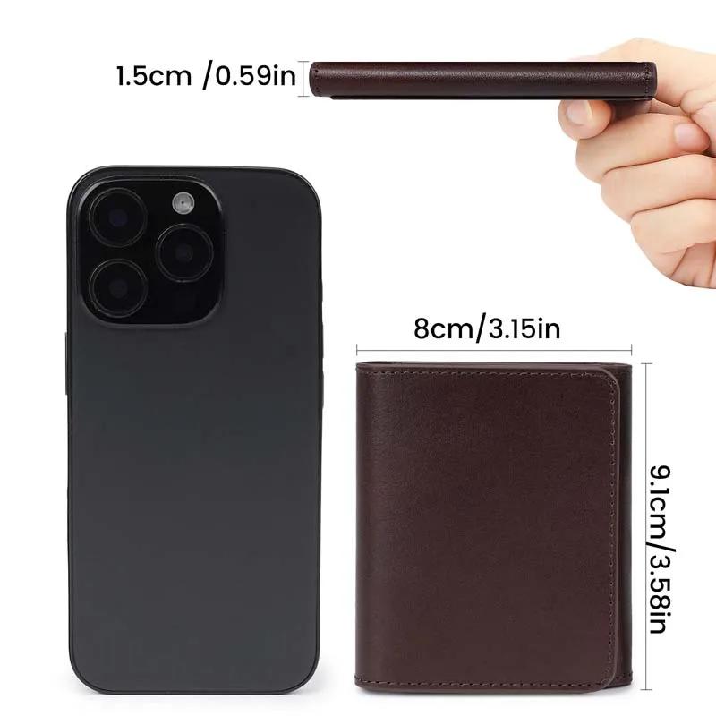 Petit portefeuille Portable pour hommes en cuir de Grain fin, Mini portefeuille Vintage en cuir véri