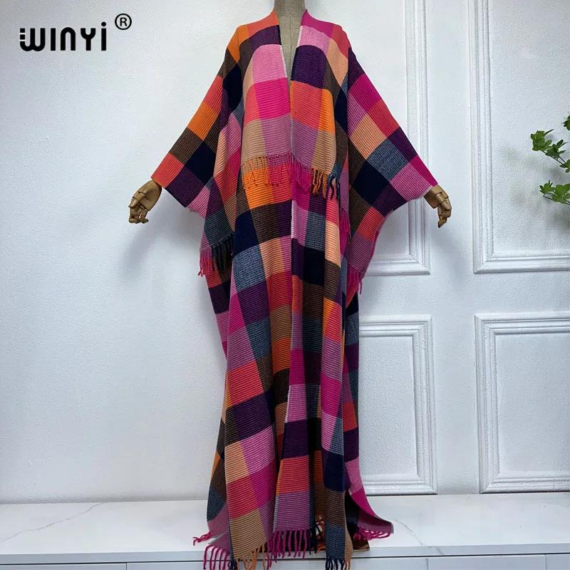 WINYI-Manteau d'hiver rétro à carreaux pour femme, caftan du Moyen-Orient, robe plissée, cardigan af