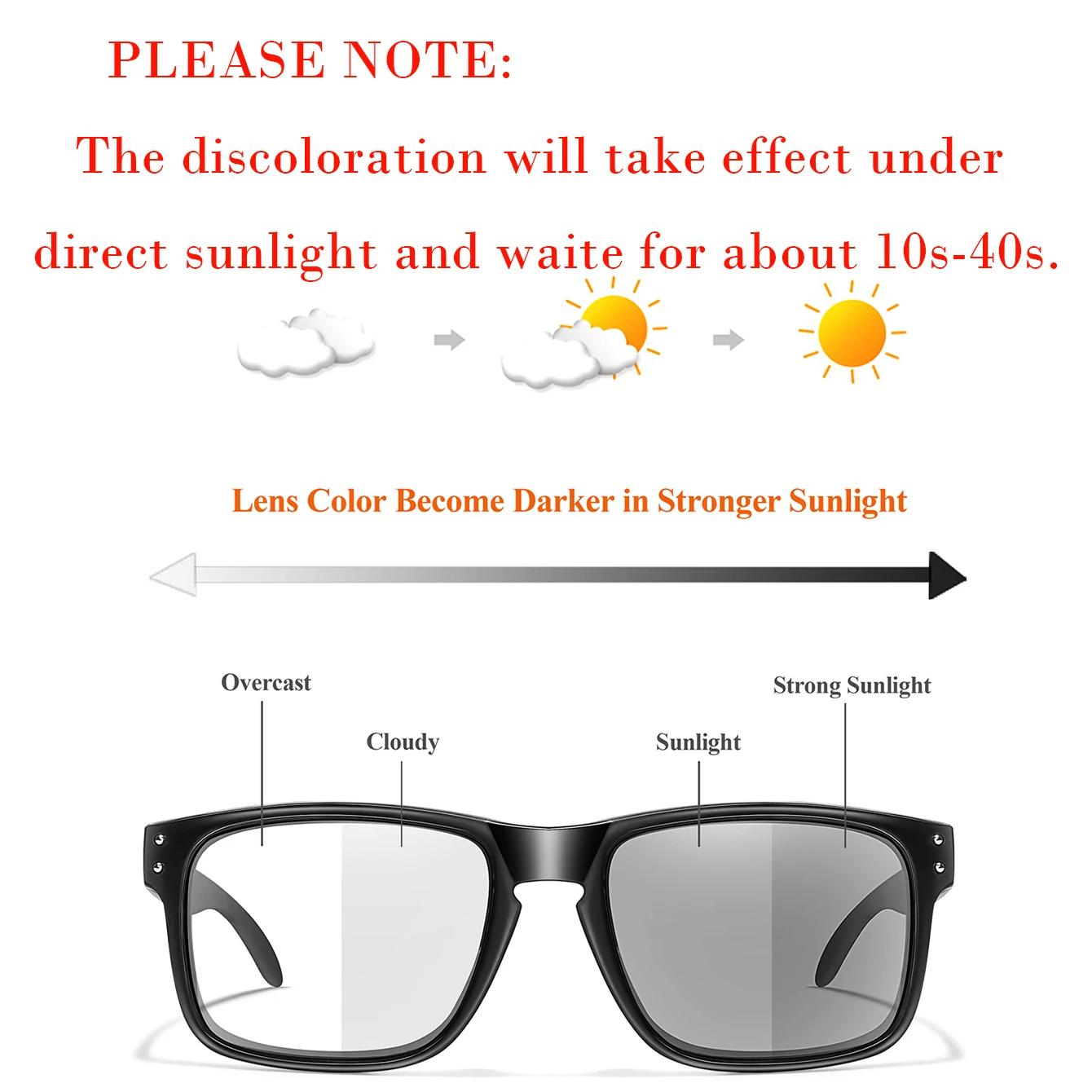 Lunettes de soleil photochromiques pour hommes et femmes, lunettes carrées classiques pour course en