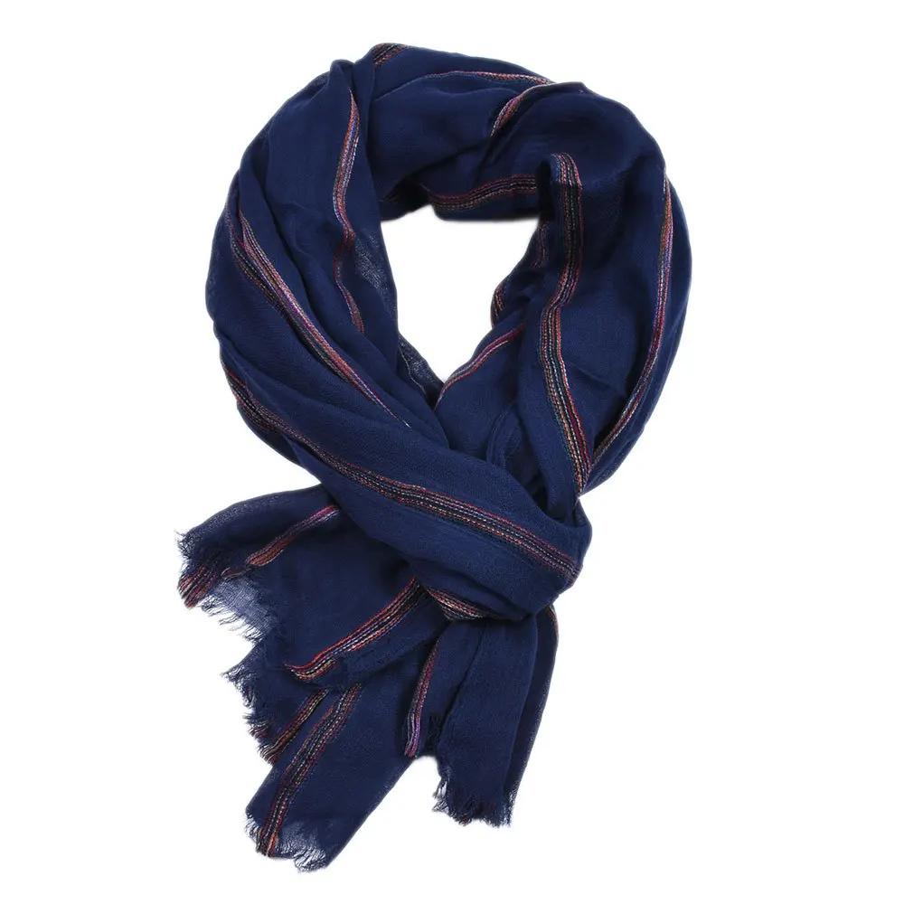 Écharpe en lin de coton rayé pour hommes, écharpes chaudes, gland court, châle Pashmina, accessoires