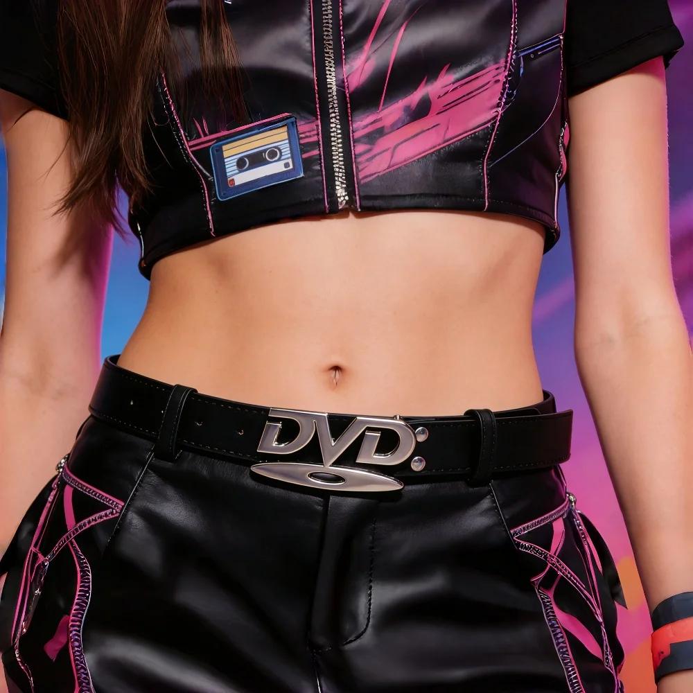 Ceinture pour femme tendance Y2K, design rétro avec boucle DVD, ceinture en jean tendance pour influ