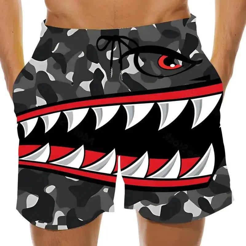 Short imprimé en 3D à bouche de requin pour hommes et femmes, pantalon de plage tendance et à la mod