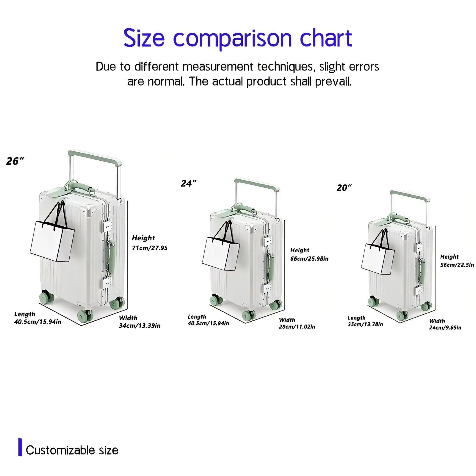 Bagage roulant à guidon large avec cadre en aluminium, avec roues pivotantes silencieuses colorées e