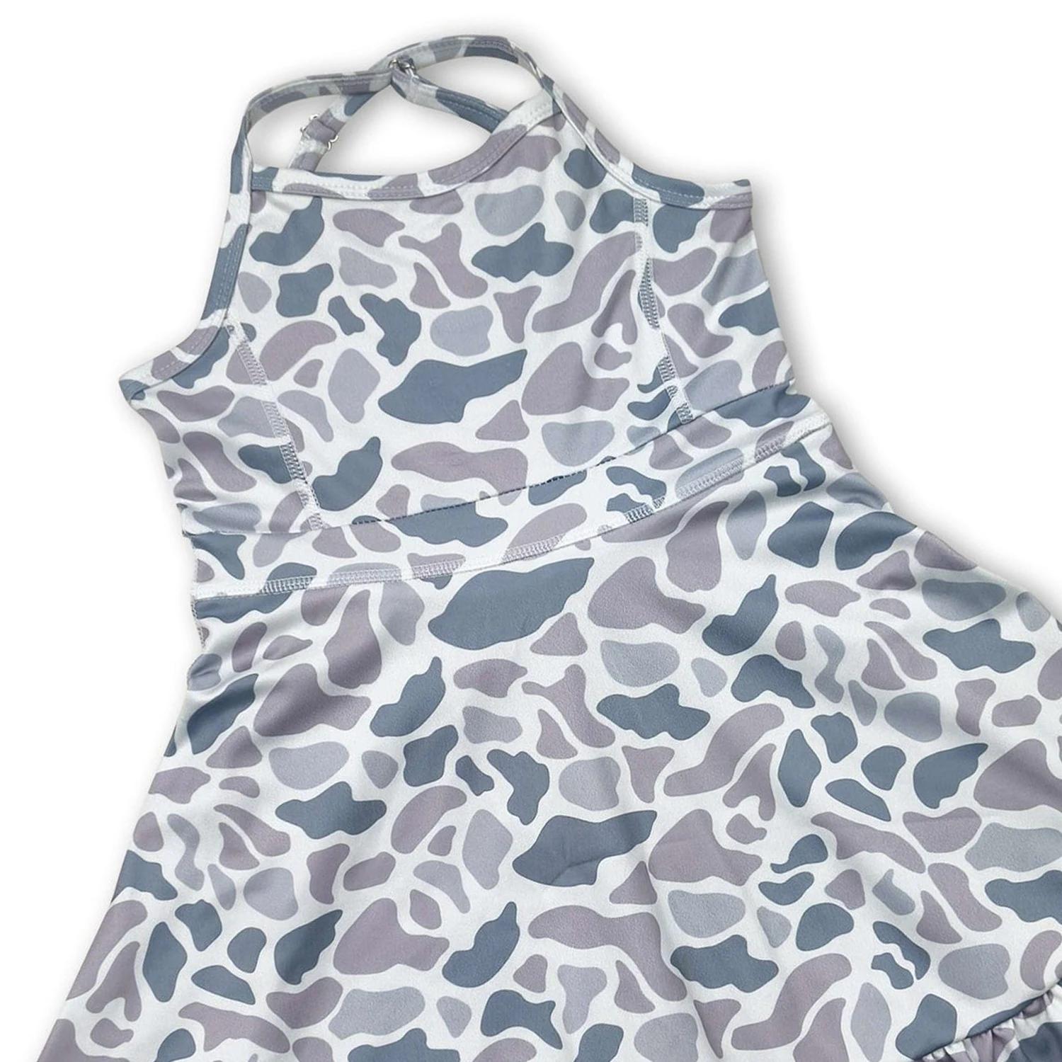 Robes pour bébés filles, 6 couleurs, style camouflage, à bretelles, avec volants, longueur genou, po