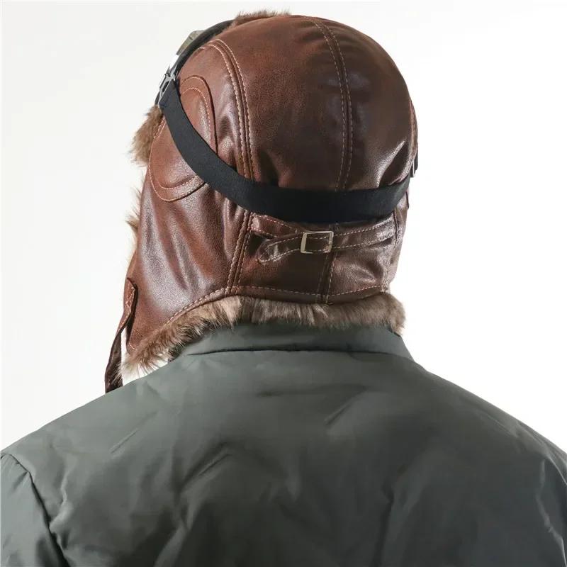 Chapeau de bombardier d'hiver pour hommes, avec lunettes, pour moto en plein air, coupe-vent, chaud,