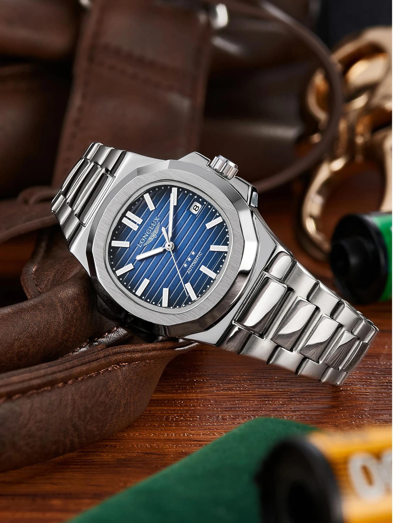 Montre automatique pour hommes, date d'affaires, mécanique, étanche, en acier inoxydable, lumineuse,