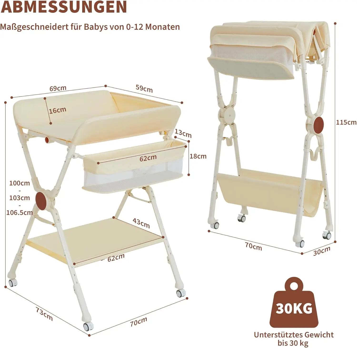 Table à langer pliable pour bébé, station à couches roulante, organisateur de chambre d'enfant avec 