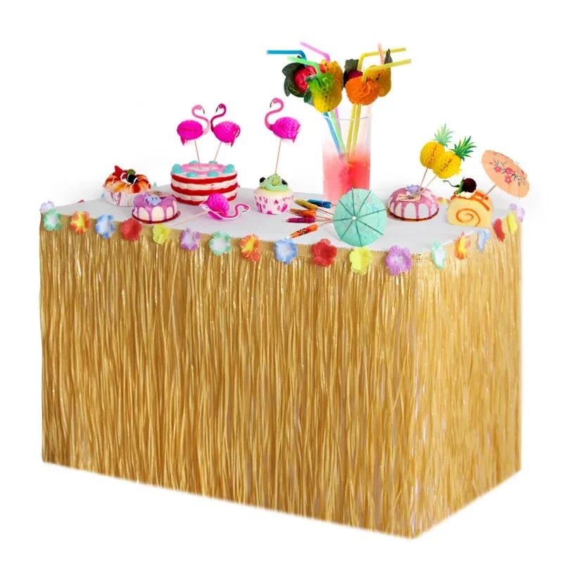 Jupe de Table en paille Luau, 3 tailles, couleur paille, fournitures de fête à thème d'été hawaïen p