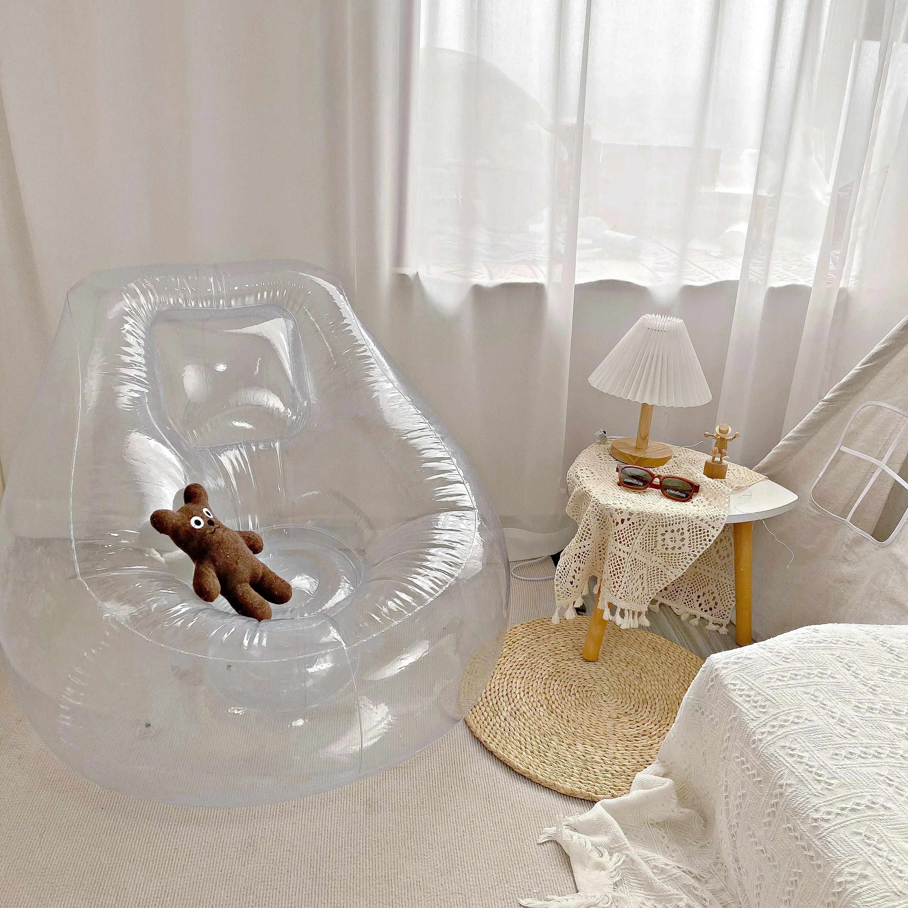 Chaise longue gonflable transparente, canapé simple gonflable en PVC transparent pour intérieur et e