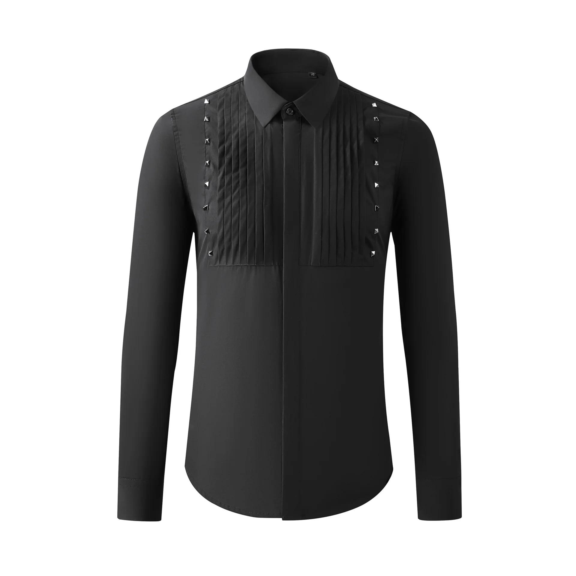 Chemise décontractée à manches longues pour hommes, décoration de rivet, chemises provoqué formelles