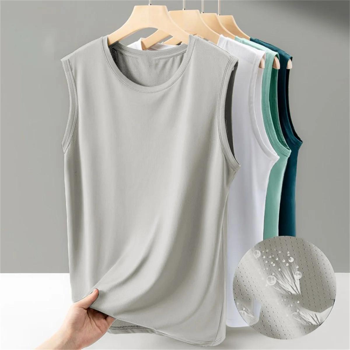 Débardeur sans manches décontracté de couleur unie pour hommes, col rond, gilet respirant, séchage d
