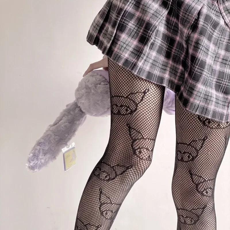 Bas fins japonais Hello Kitty pour femmes, chaussettes noires, filet de pêche, collants astronomique
