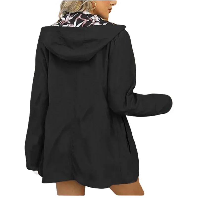 Veste à capuche d'automne pour femmes, manteau décontracté imprimé réversible avec poches, Streetwea