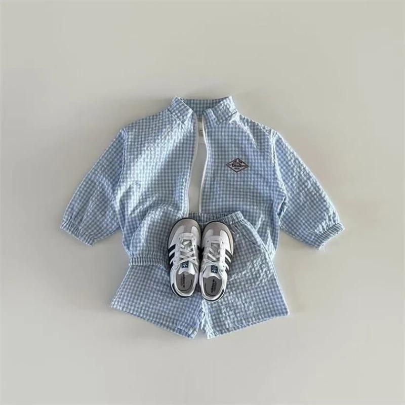 TZ2624 – ensemble veste et short à col montant à carreaux pour enfants, vêtements de Protection sola