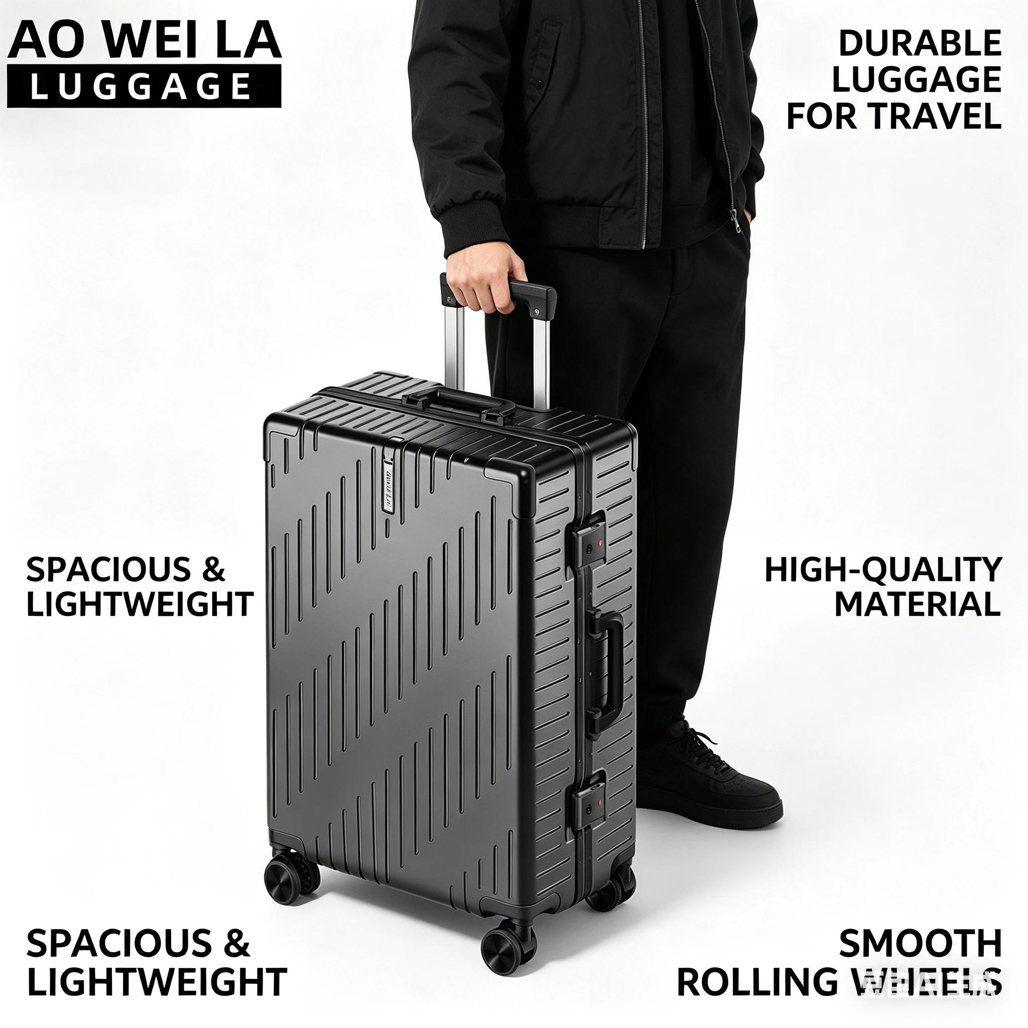 Valise de voyage à roulettes en aluminium grande capacité, durable pour hommes et femmes, 20/24 pouc