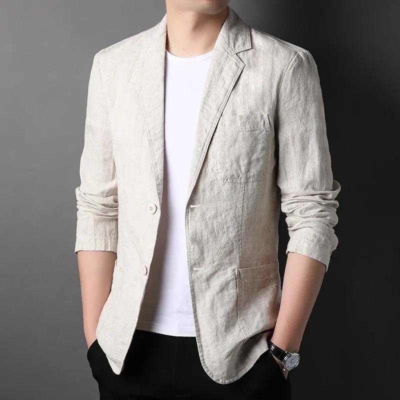 Costume en lin de haute qualité pour hommes, beau manteau fin pour hommes, composition de tissu, bla