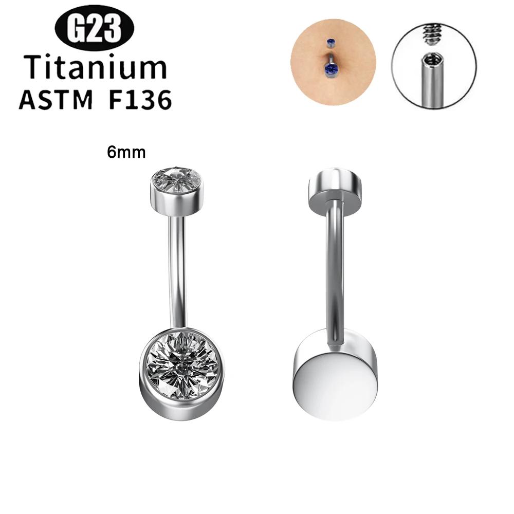 Anneau de nombril rond en titane G23 5A, Zircon CZ, bijoux de corps, ensemble de lunette filetée int