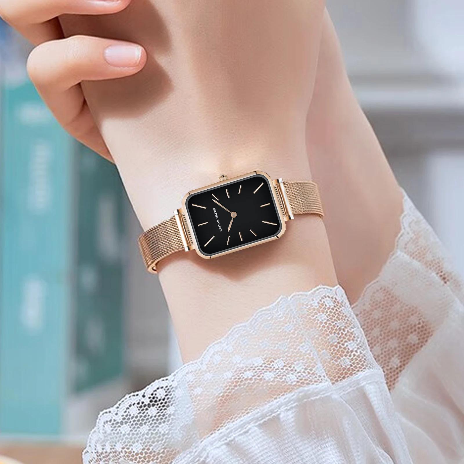 Rectangle ultra-mince nordique Style Simple japon mouvement à Quartz mode acier inoxydable maille ar