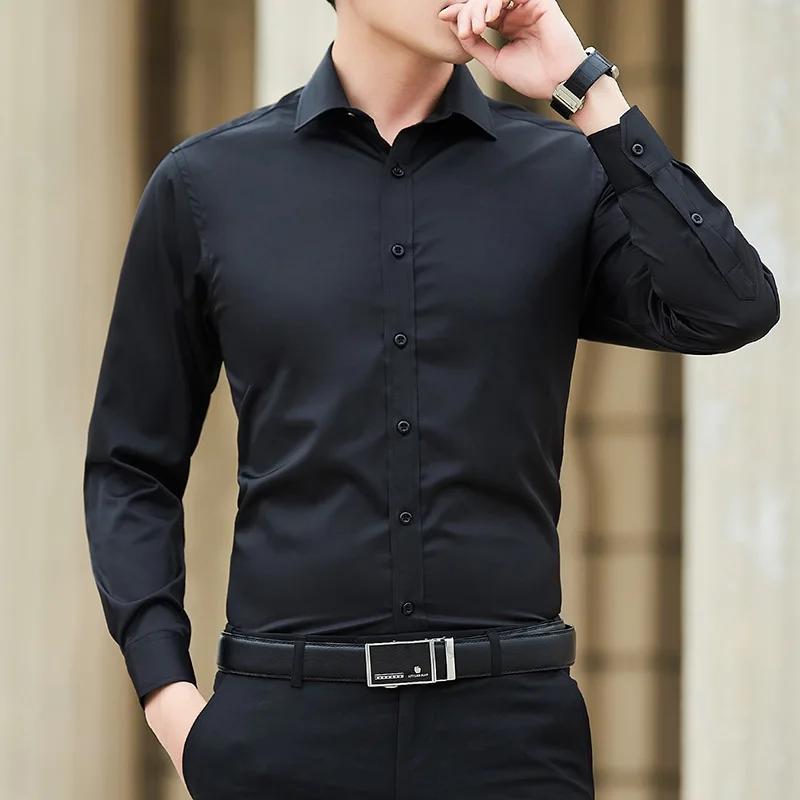 Chemise d'affaires à manches longues pour hommes, grande taille, couleur unie, mode classique, basiq