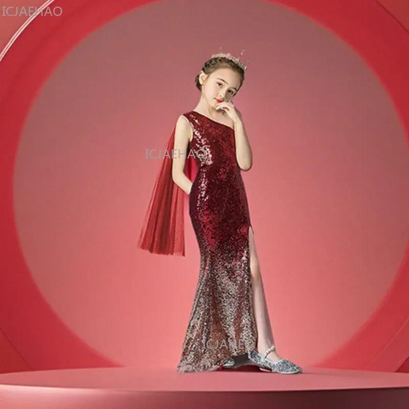 Robe de Princesse Rouge à Paillettes pour Filles 2026 – Tenue de Soirée pour Enfants, Robe de Cérémo