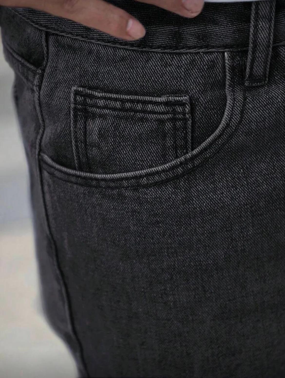 Jean droit ample pour hommes, délavé gris foncé Vintage, tenue quotidienne décontractée, confortable